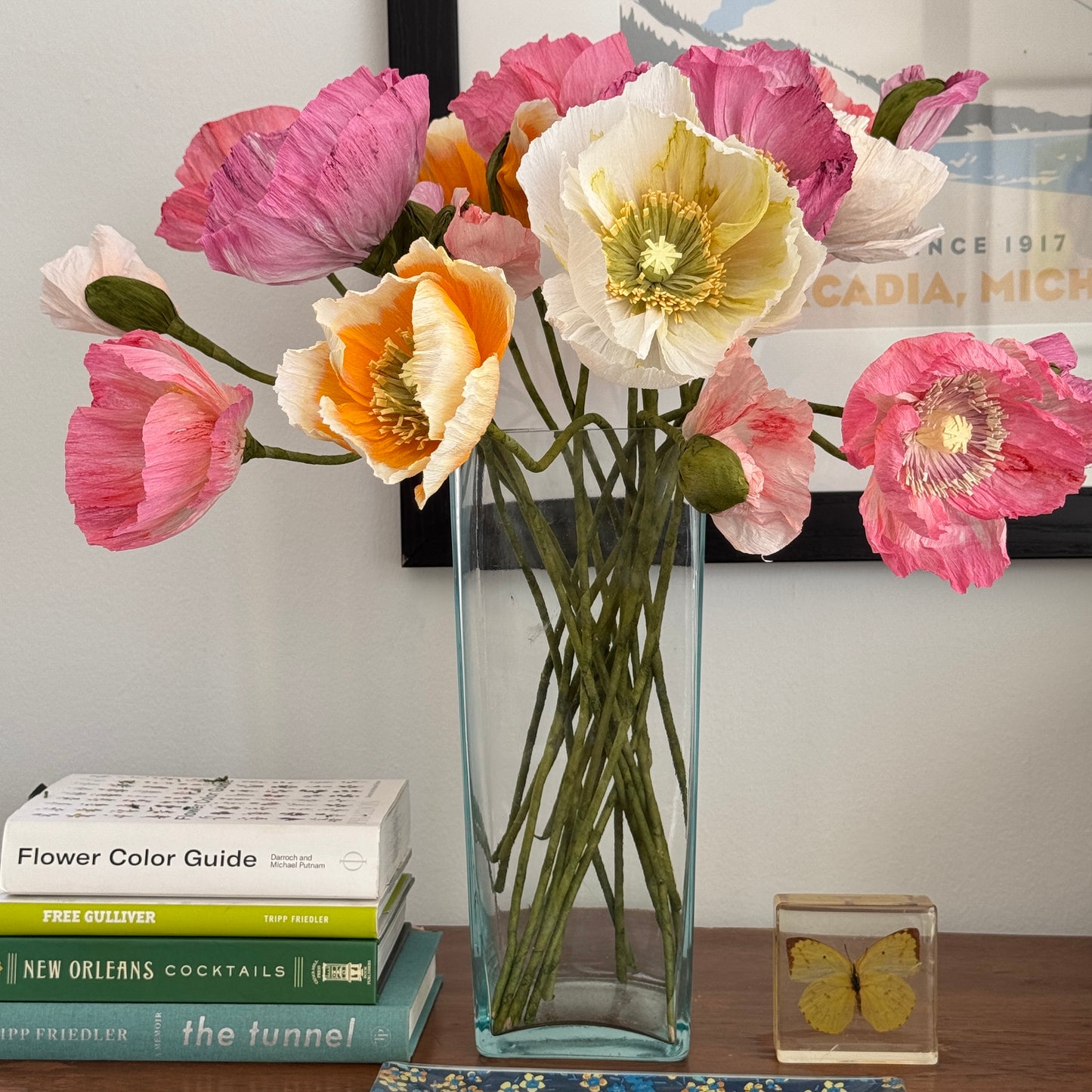 2 Poppies + 1 Bud - Pink w/ Purple Center